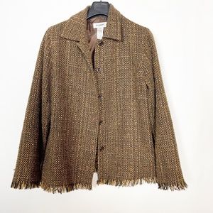 Easy Spirit Womens Size L Large Blazer Jacket Tweed Raw Hem Long Sleeve Vintage